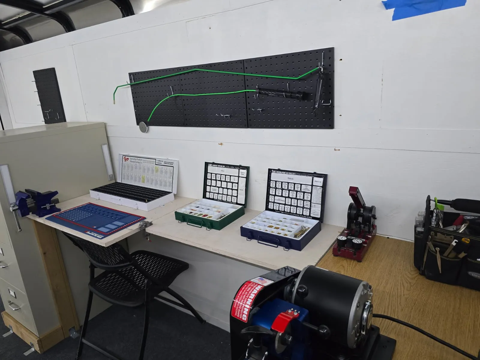 Cactus Canyon Mobile Locksmith workshop with keying kits and locksmith equipment