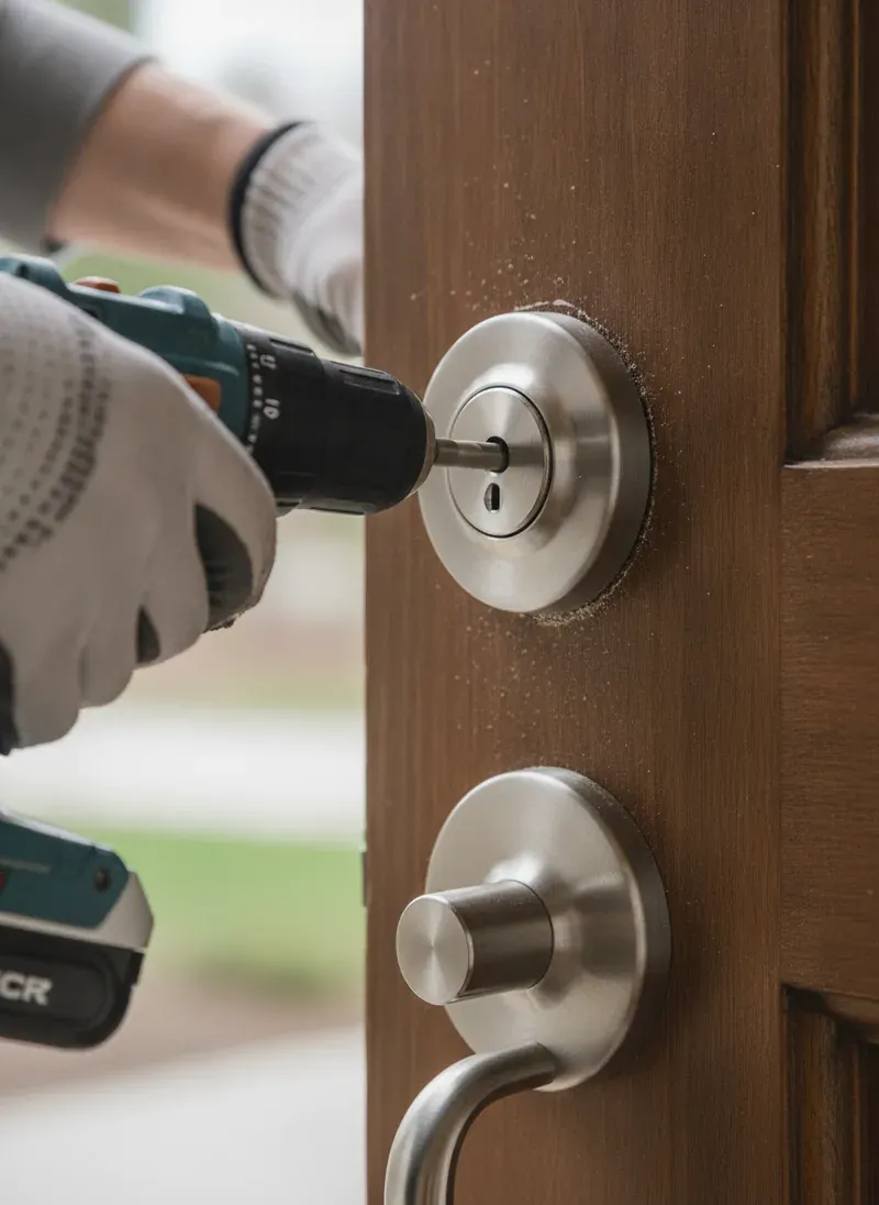 Cactus Canyon Mobile Locksmith installing a new deadbolt on a Tucson home's front door