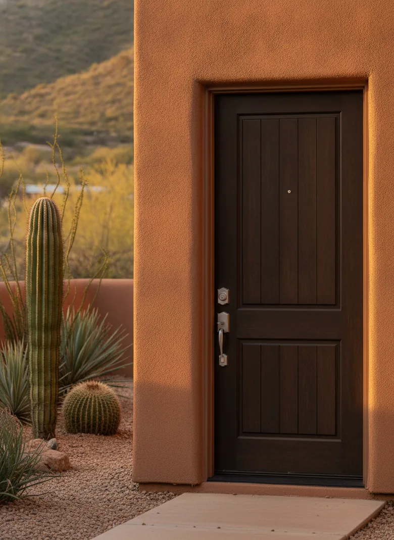 Front entrance of a Tucson home with a new deadbolt installed by Cactus Canyon